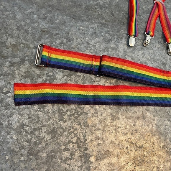 Rainbow Suspenders and Belt One Size Adjustable Vintage Retro 70s Smiley Face - Picture 5 of 9